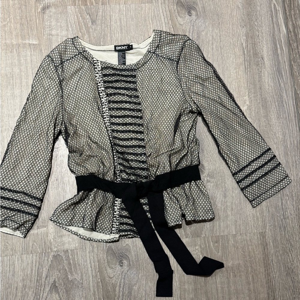 DKNY Black and Cream Mesh Blouse